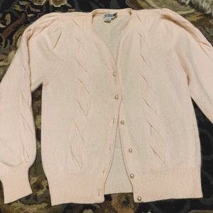 80s Vintage Blush Cardigan w/ Pearl Buttons, Small